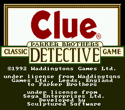 Clue title screen for Sega Genesis